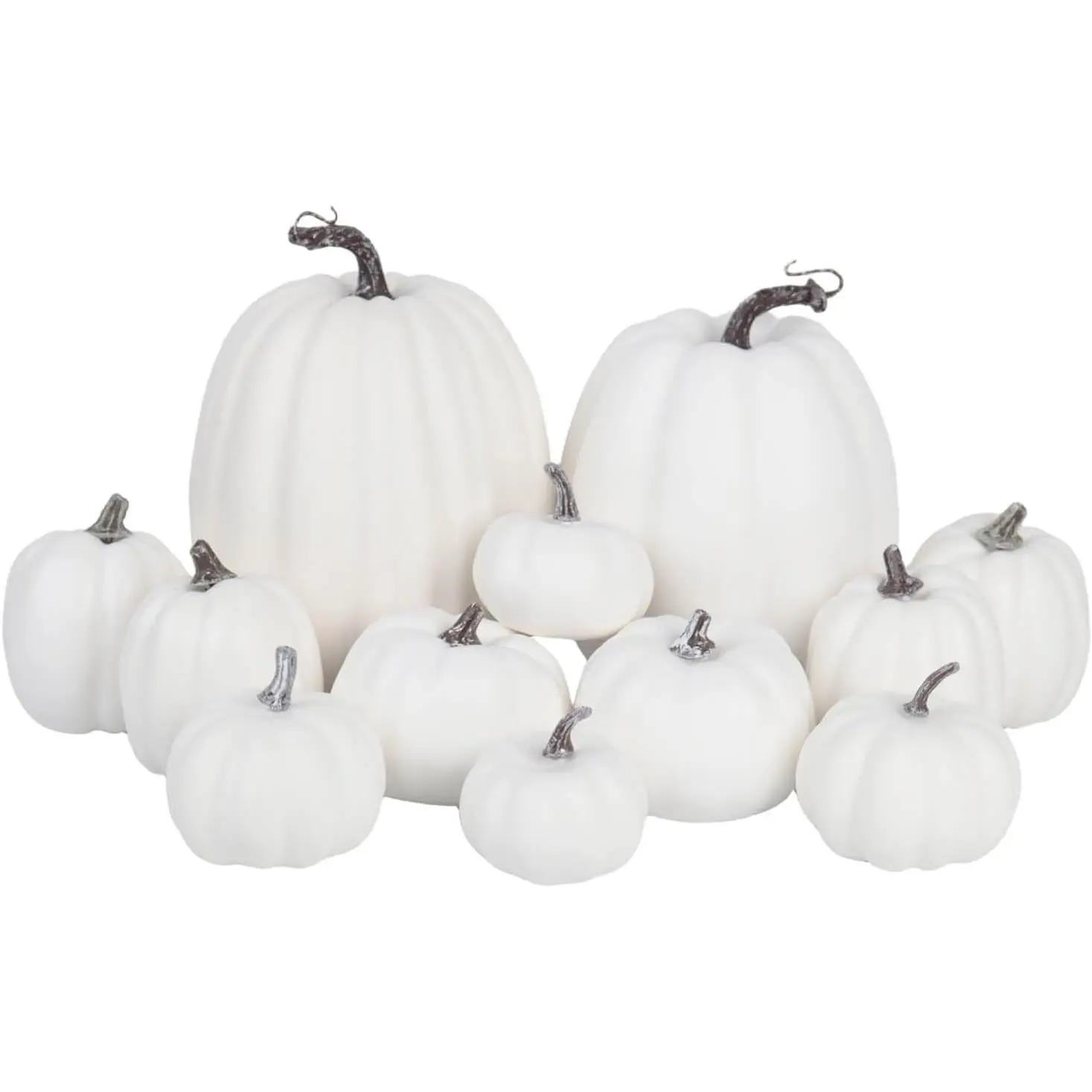 12 Pack Assorted White Plastic Pumpkins for Fall Decor - Artificial Pumpkins for Thanksgiving Halloween Wedding Centerpieces Party Tables Home Decor DIY Fall Crafts