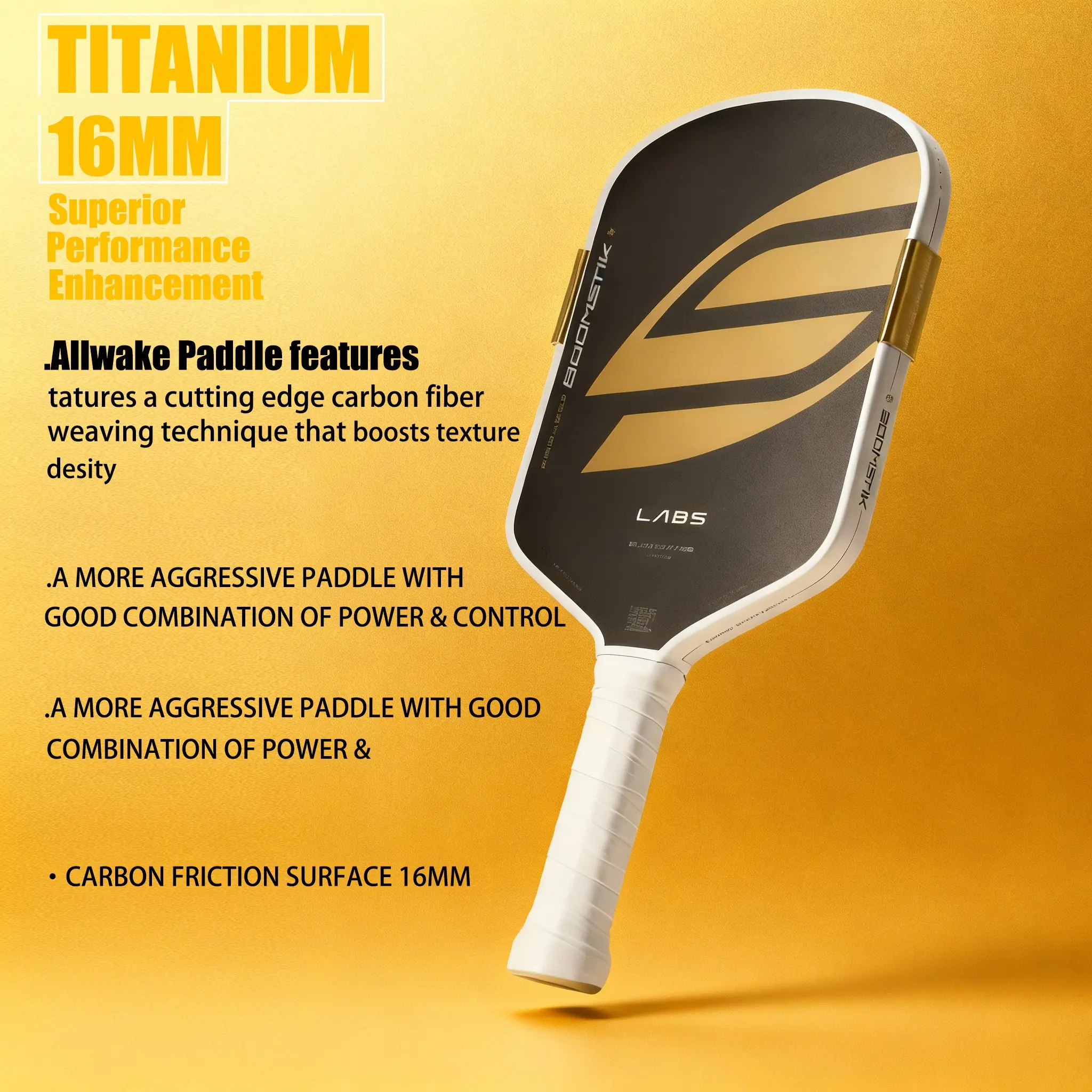 Boomstik Pickleball Paddle, Epp Foam Core, Carbon Fiber T700 Surface, 16mm Thick, Moi System, High Friction, Competitive Players' Choice