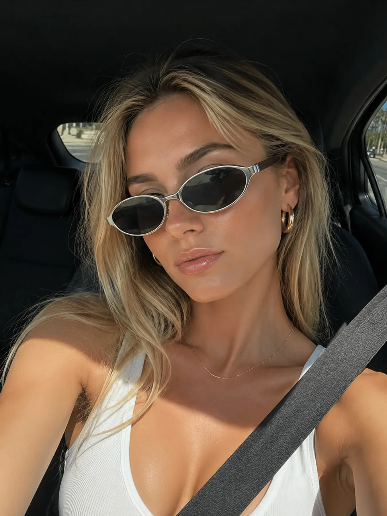 1pc Future-Style Cat Eye Oval Glasses, Narrow Frame Decorative Eyewear, Minimalist Small Frame, Fashion Unisex Glasses