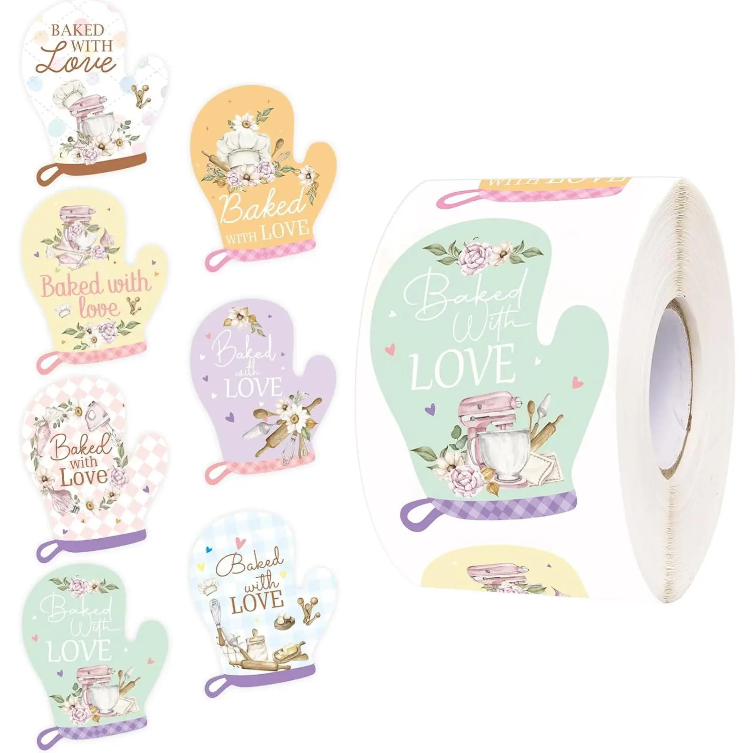 Baked with Love Stickers 500 count Oven Mitt Homemade with Love Stickers Baked Cookies Goods Packing and Wrapping Labels Business Birthday Wedding  Shower Christmas Party Supplies