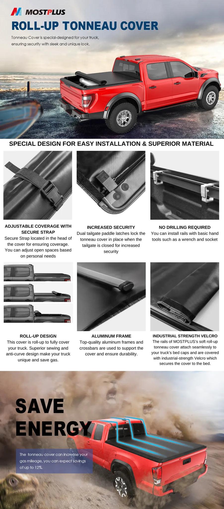 For 2000-2025 Toyota Tundra Pickup Truck Bed Soft Roll-Up Tonneau Cover