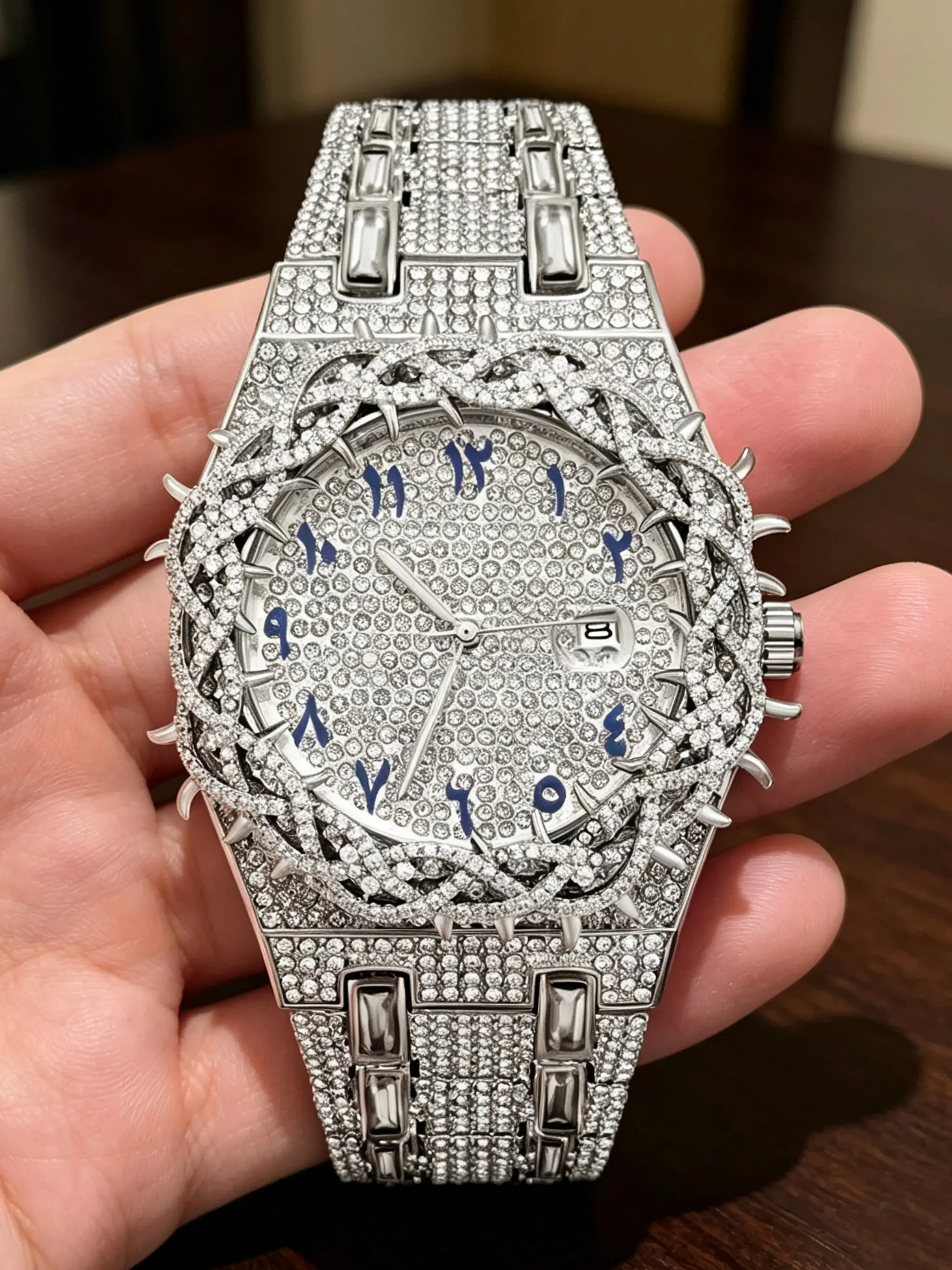 Men's Quartz Watch, New Full Rhinestone Strap, Ice Hip Hop Large Dial, Zircon Calendar Design, Street Fashion Luxury Men's Watch, Trendy Gift