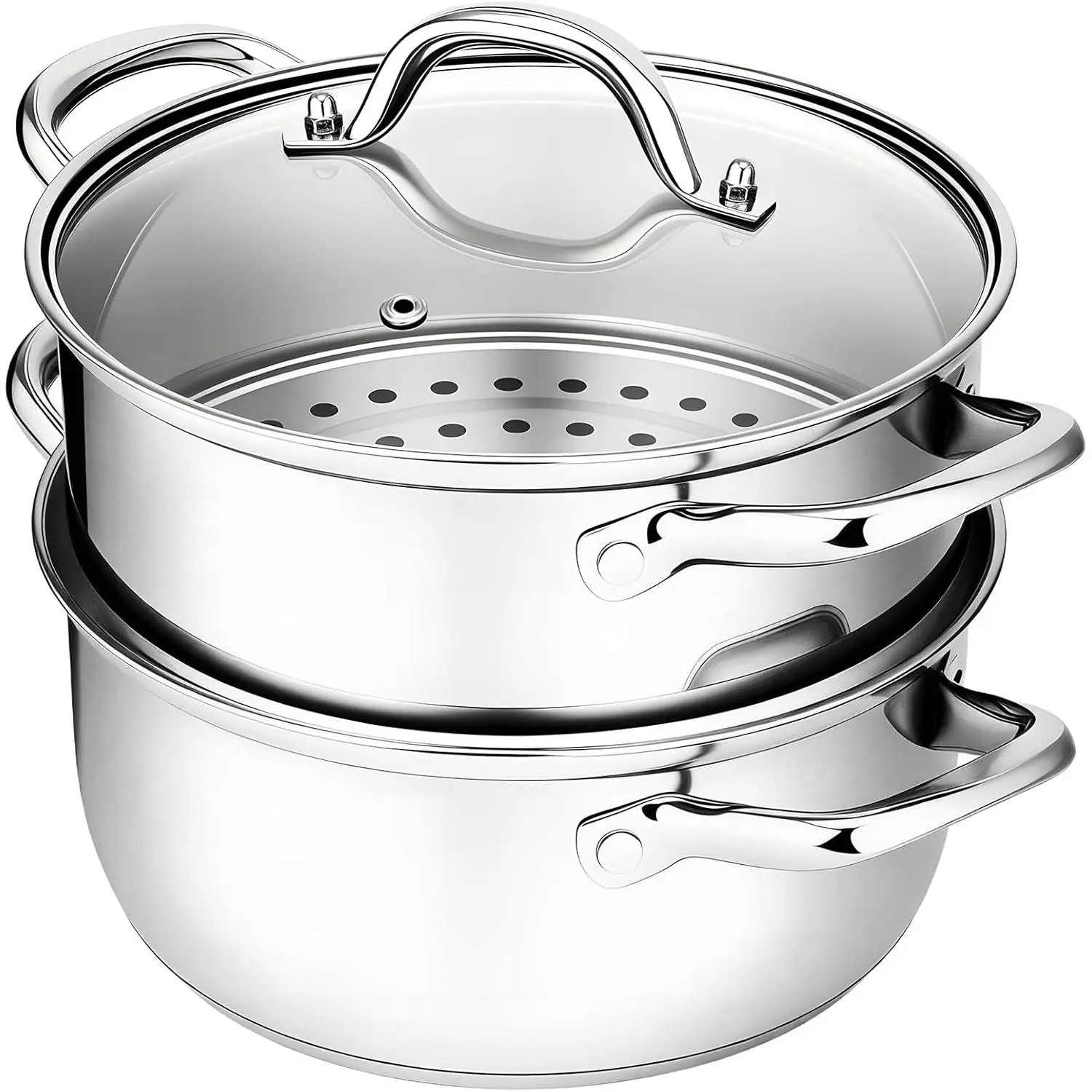 Stainless Steel Steamer Pot - 3.2QT Cookware for Friends, Family with Food Basket, Rack, Handles, Ideal as Tamale Steamer Pot for Cooking Pasta, Vegetables