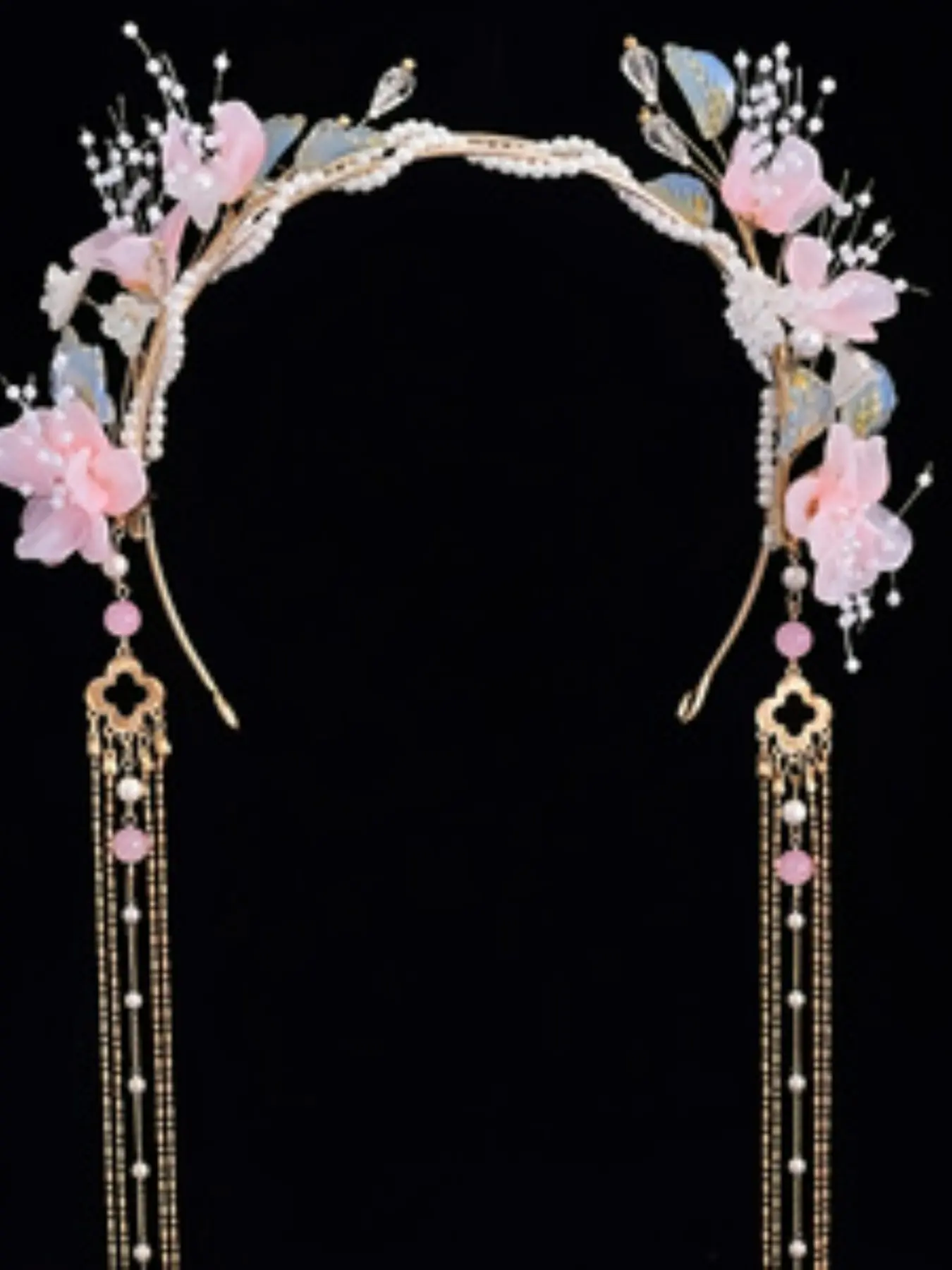 Bohemian Floral Hair Hoop with Detachable Tassels, Flower & Pearl Bridal Headband, Elegant Fairy Style Hanfu Hair Accessories, Costume Headpiece, Bridal Accessory