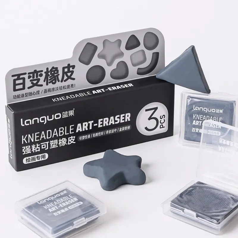 Languo Kneadable Art Eraser 3 Pack, Highly Malleable Stretchable Sketch Eraser, Medium Hardness Moldable Rubber for Artists