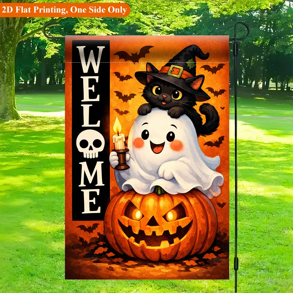 Halloween Garden Flag, Halloween Pumpkin And Friends Garden Flag Double -Sided Printed Outdoor Decor for Home And Garden, Holiday Decoration, Durable Linen,  12x18 Inch, No Pole Included