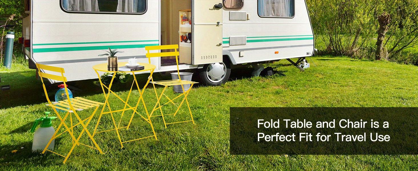 3-Piece Bistro Table and Chairs, Wrought Iron Bistro Set, Anti-Rust, Waterproof Folding Cafe Table and Chairs Set of 2, Foldable Small Bistro Set for Indoor/Outdoor/Porch /Lawn/ Balcony/ Small Space