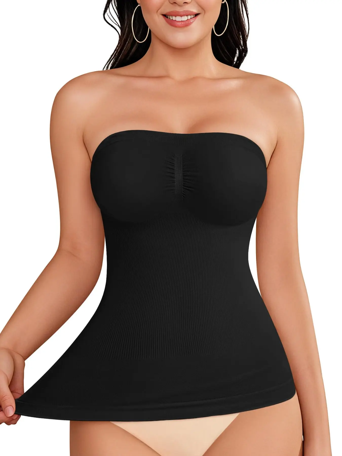 Women's Strapless Shapewear Tank Top, Compression Waist Cincher, Elegant Plain Design, All Seasons Wear, Unlined, Batch 20240918