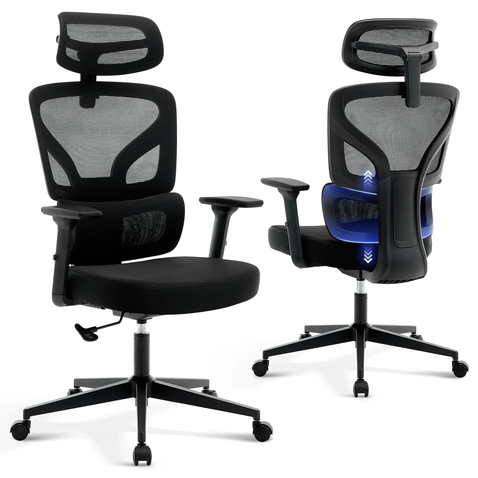 Gaomon Ergonomic High-Back Mesh Office Chair – Adjustable Lumbar Support, 3D Armrests & Headrest, Breathable 360° Swivel Task Chair for Home Office Gaming