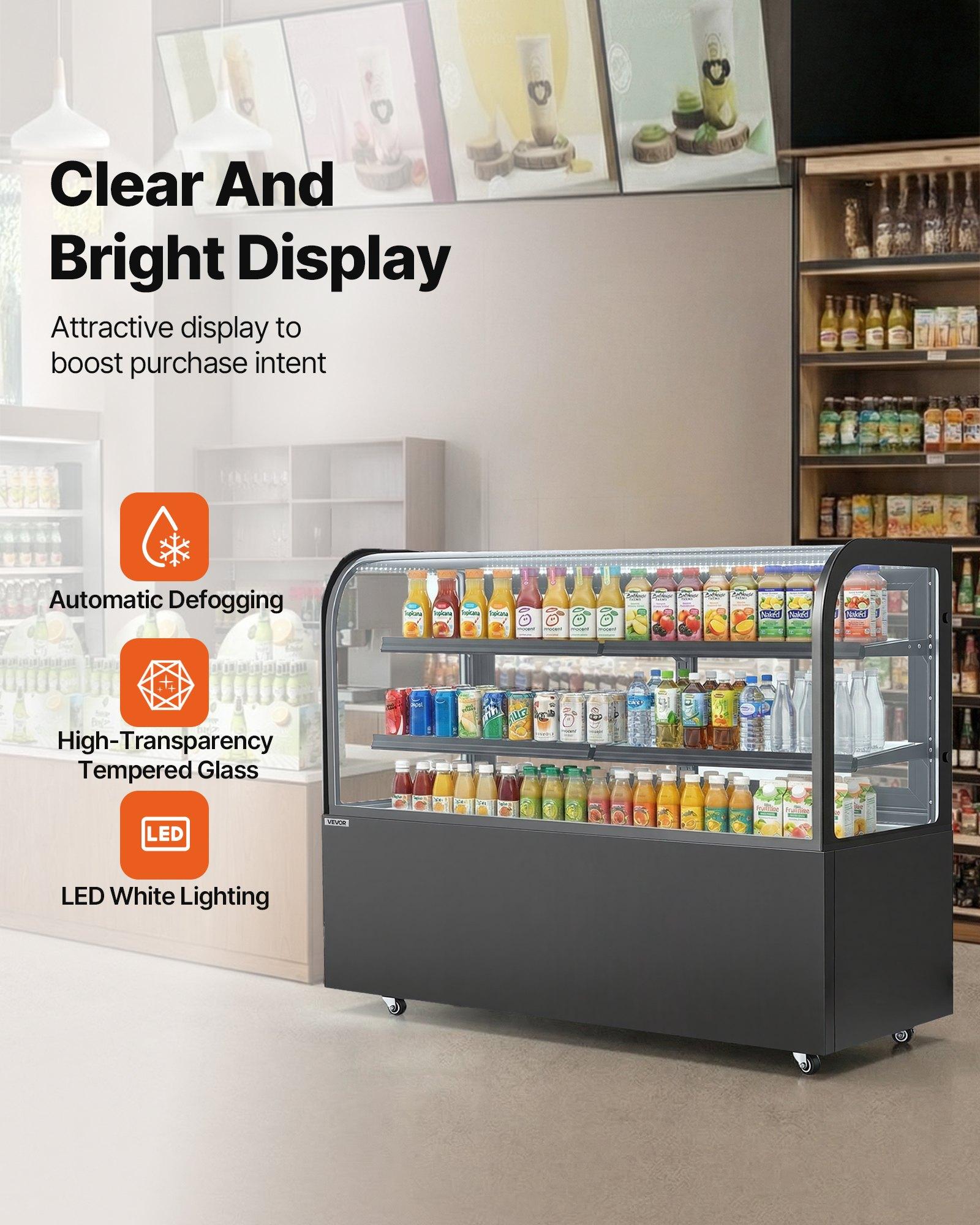 VEVOR Refrigerated Display Case, 17.6 Cu.Ft./550L Large Pastry Display Case, 2-Tier Commercial Cake Refrigerator with LED Lighting, TURBO Cooling, Frost-Free Air-Cooling, for Bakery, Dessert Shop