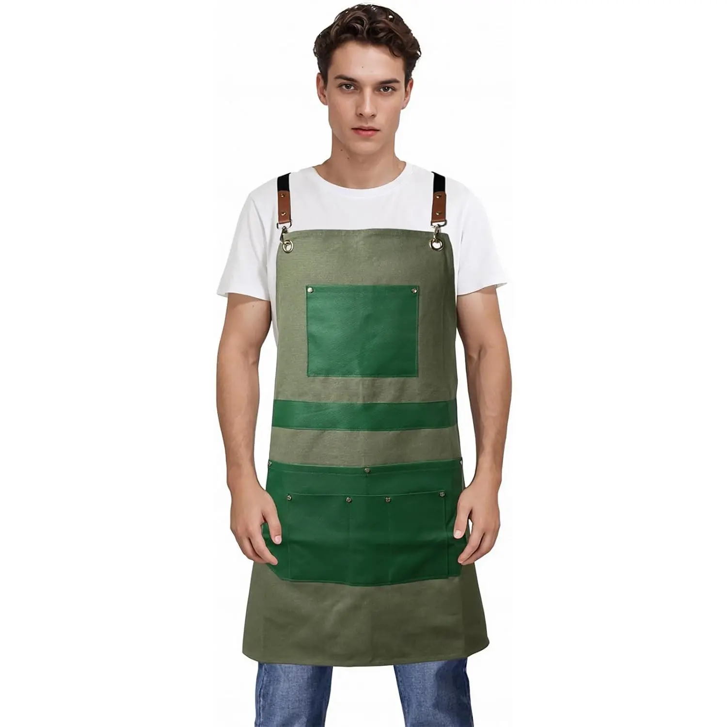 Men's Unisex Heavy-Duty Adjustable 1-Piece Anti-Static Canvas Woodworking Apron, Oilproof Workwear with 6 Pockets for Tool Storage, Home Supplies, One-Piece
