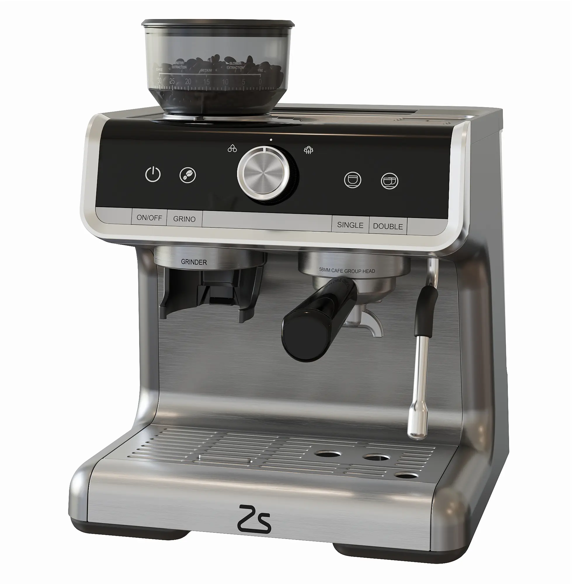 Semi-Automatic Espresso Machine with Built-In Burr Grinder, 20 Bar Pressure Stainless Steel Steam Wand, 30 Grind Levels, 1450W Motor, Buttons, Large Detachable Water Tank, Auto Descaling Home Barista Coffee Maker