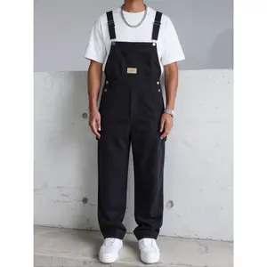 Men's Black Denim Overalls,Black Wide Leg Cargo Dungarees,Y2K Streetwear Classic Workwear Bib Overalls,Summer Casual Clean Fit Jumpsuit