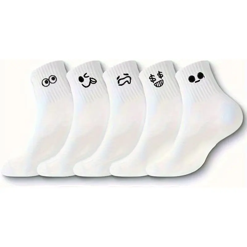 5 Pairs Women's Funny Face Crew Socks, Soft Printed Novelty Socks, Casual Stylish Holiday Gifts for Thanksgiving, Easter, Valentines Day, Casual Stylish Socks, Foldable