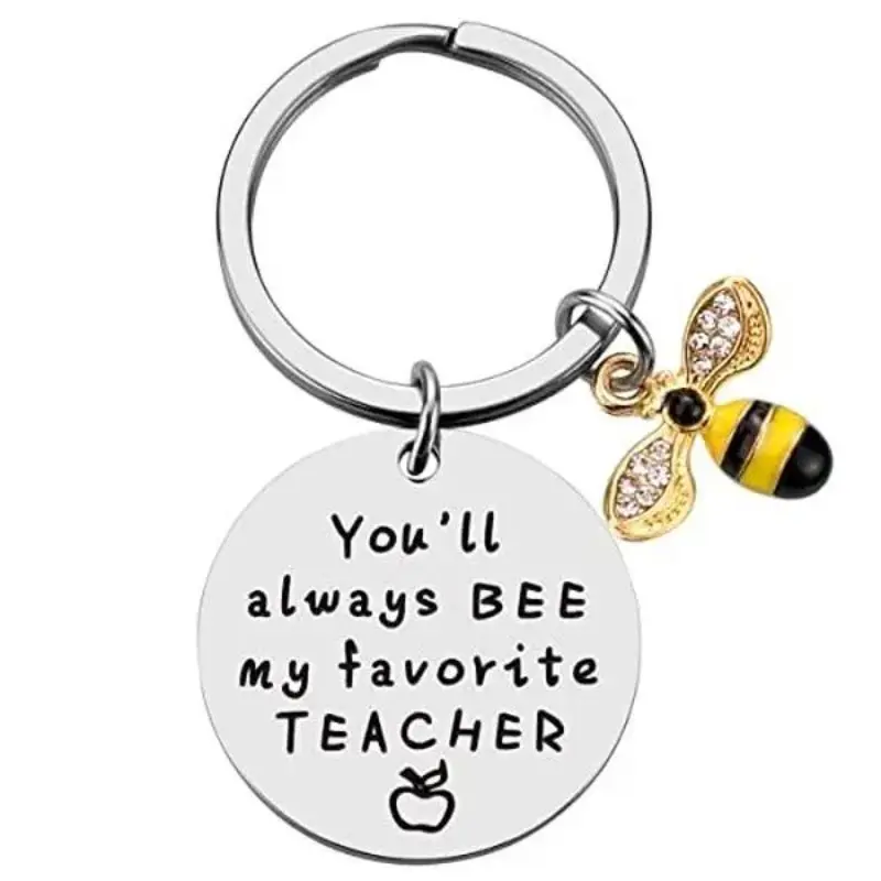 2pcs Custom Engraved Bee Keychain for Purse, Inspirational Thank You Gift for Teacher Appreciation, Thanksgiving Creative Souvenir Keyring Present