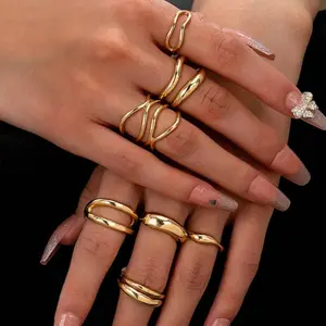 7Pcs/set Golden Color Metal Chunky Rings Set For Women , Minimalist Crossing Rings , Women Stacked Stackable Minimalist Ring Jew