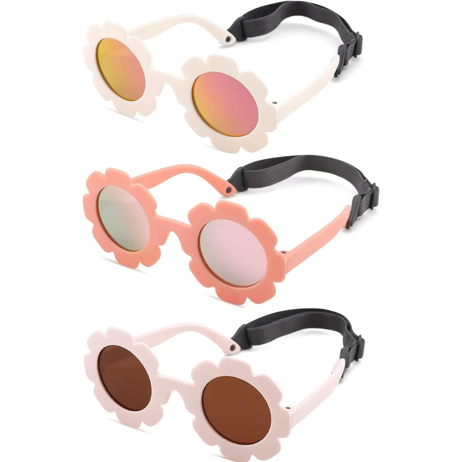 Polarized Baby Sunglasses with Strap, UV400 Protection for Infant 0-24 Months, Flower Design for Toddler Girls, BPA-Free TPEE Frame, Adjustable Strap, Baby Beach EssentialsGift