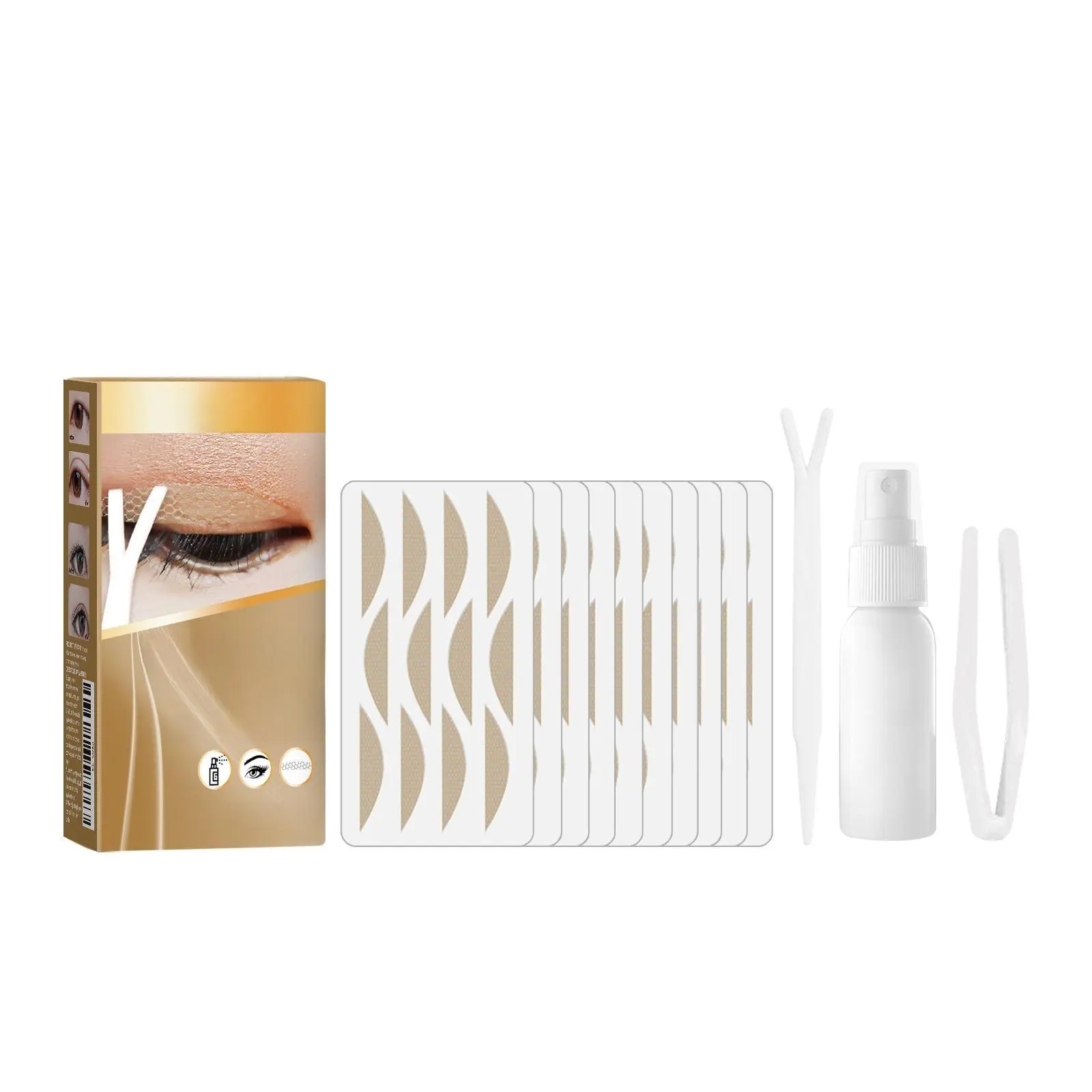 Double Layer Lace Mesh Invisible Eyelid Tape Set - Breathable, Long-Lasting Self-Adhesive Strips with Applicator & Clip, 1-Piece Compact Lightweight Eye Makeup Tool, Foundation Compatible, 1-Hand App, 3-Year Durability