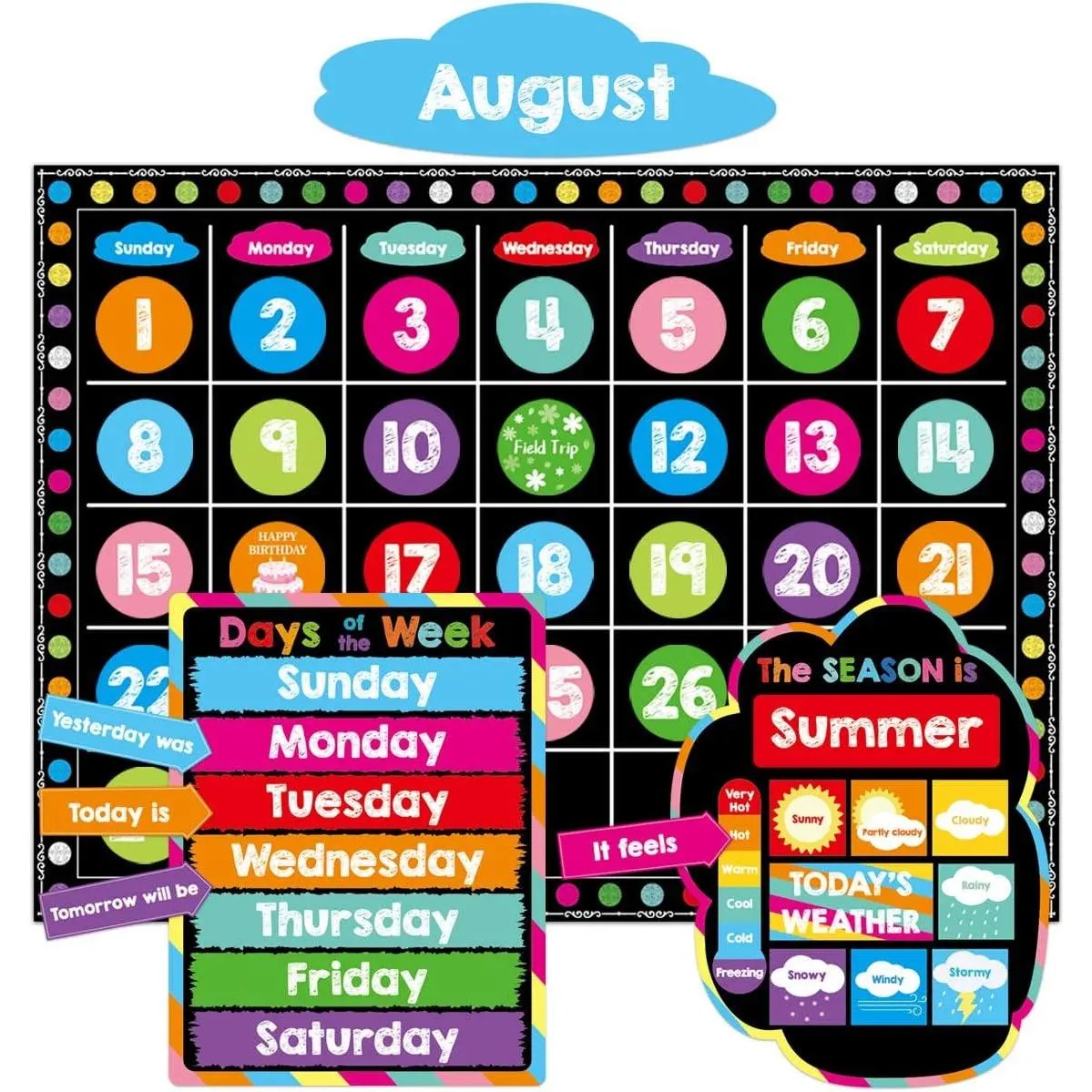 Chalkboard Calendar Bulletin Board Set Colorful Classroom Decor | 99 count Brights Classroom Calendar,  to School Decorations, ,  Decor Supplies