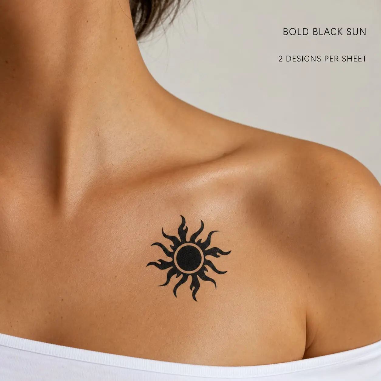 4pcs Solid Sunburst Tribal Sun Temporary Tattoo Stickers, Black Mandala-Inspired Fake Body Tattoos for Adults, Festival Accessories - All Skin Compatible, Apply Wet, Multipack