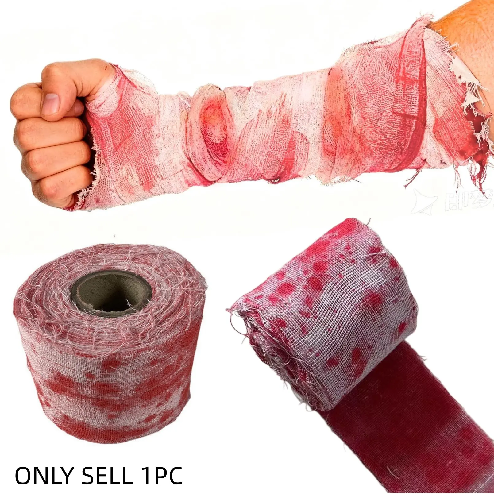 10m/32.81ft Halloween Bloody Gauze Bandage, Blood Stained Torn Cloth Strip, Zombie Mummy Cosplay Wound Wrap Prop, Horror Haunted House Escape Room, Asylum Hospital Theme Party Door Window Wall Hanging Decorations, Party Accessory