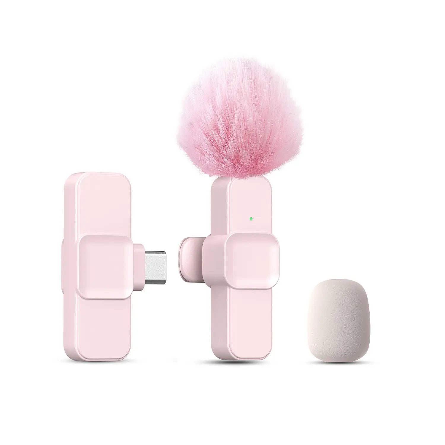 K10 Wireless Lavalier Microphone, Plug-and-Play, Portable Mini Wireless Mic for Mobile Live Streaming/Video Recording, Pink & White, Wireless Lapel Mic, Portable Rechargeable Mic