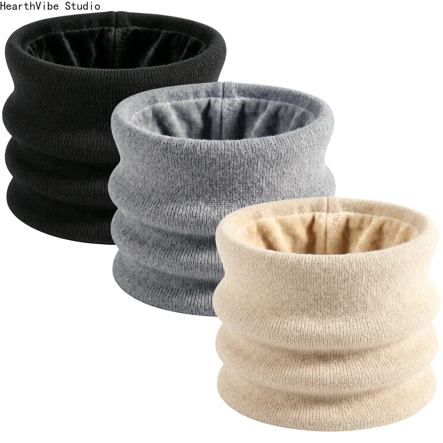 Unisex Knitted Gaiter Neck Warmer (1-Pack) - Fleece-Lined, Warm Thermal Ribbed O-Ring Shape, Autumn Outdoor Wear for Cycling Skiing