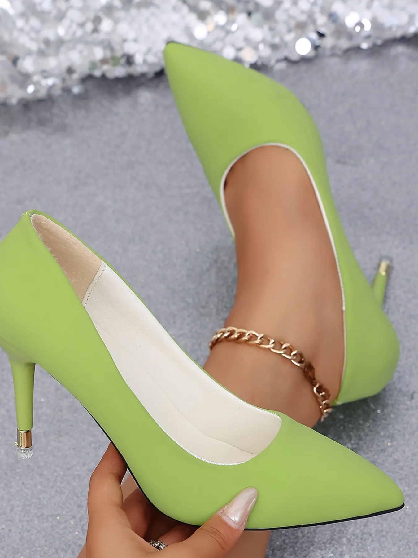 Avocado Pointed Toe High Heel Shoes, Narrow Fit, All Seasons, Plain Pattern, Fashionable Evening Wear, Perfect for Dates and Photoshoots
