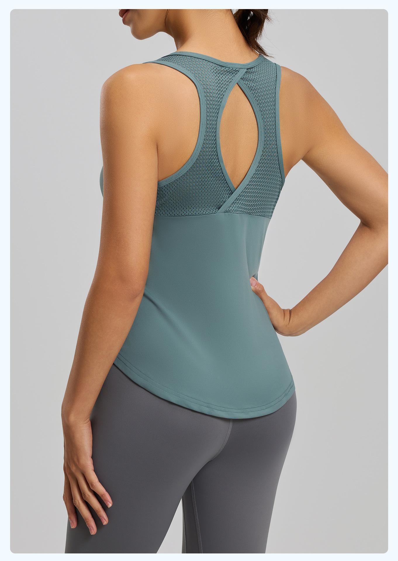 Summer wear loose running fitness yoga thin hollow mesh sleeveless women's sports vest Backless Halter Crop Top Set