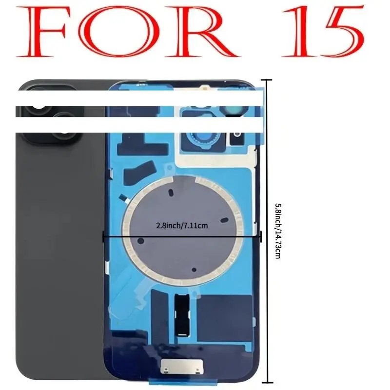 1PCS Battery Back Door Tempered Glass Cover Replacement for Iphone 15/15 Plus Back Glass Replacement Part with Magnets, Brackets