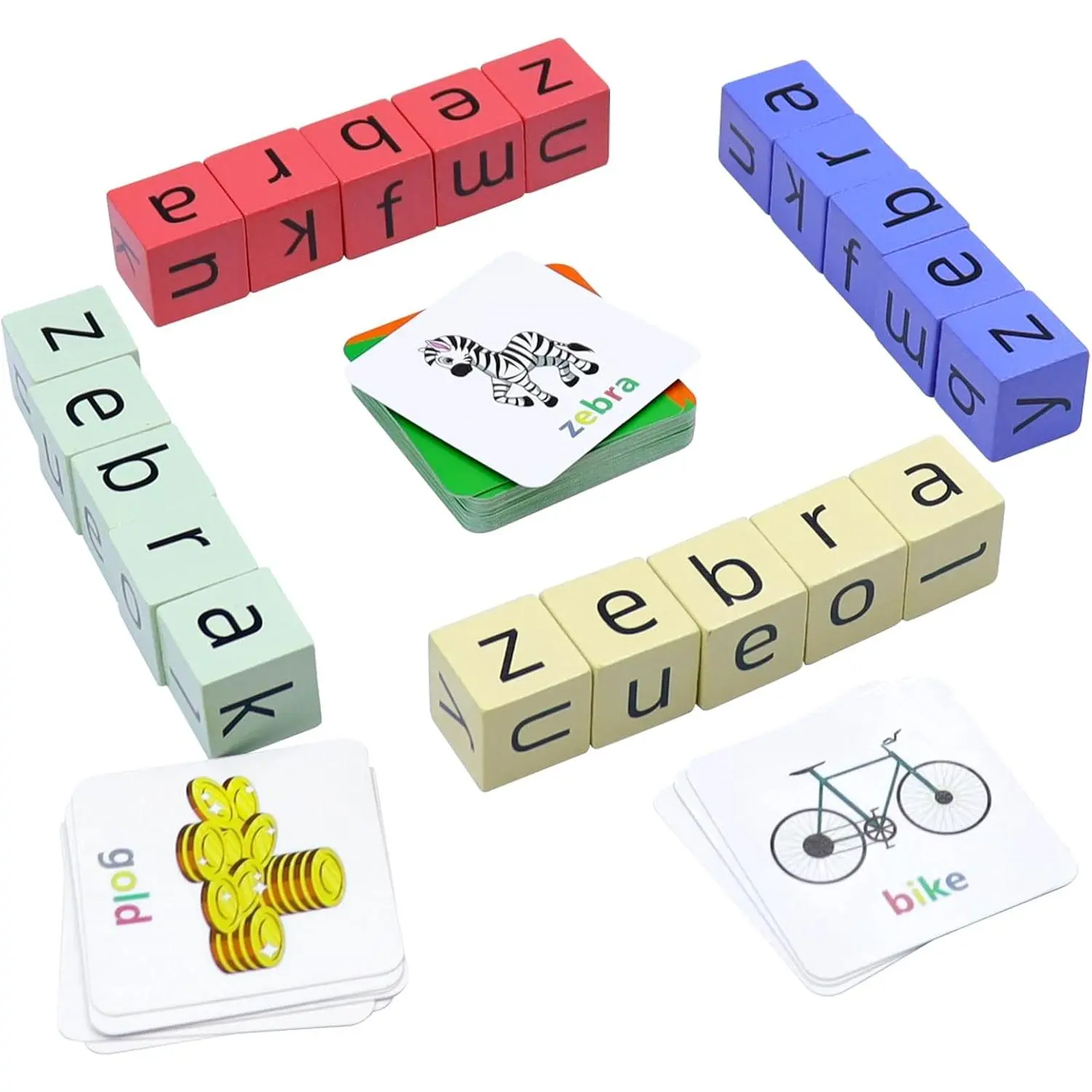 Spelling Games for Kids Ages 3-8, Phonics Matching Game with 54 Flash Cards & 20 Letter Blocks, CVC & Sight Word Building Reading Game, Classroom Must Haves for Preschool & Kindergarten