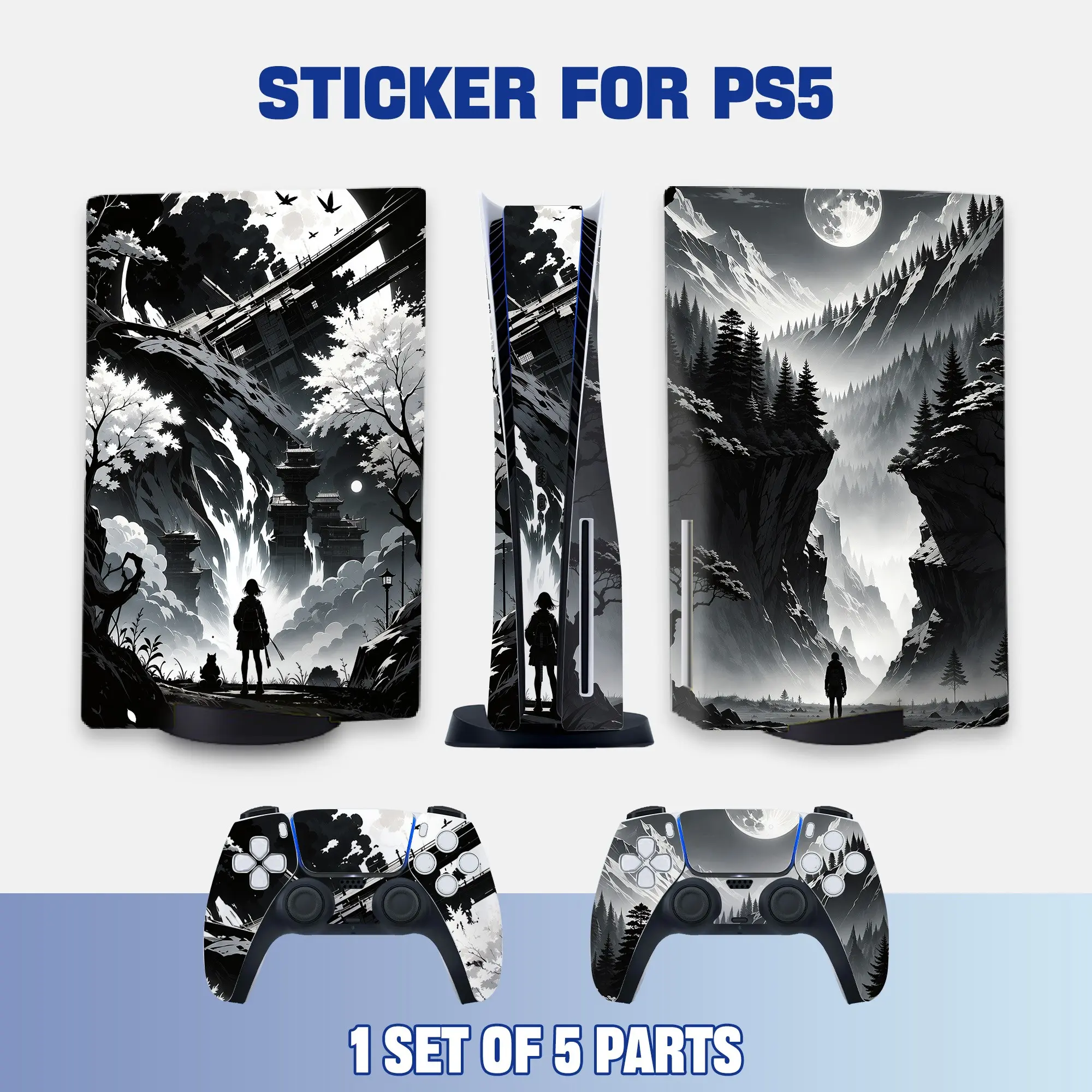 and Anime Landscape Ps5 Stickers, Removable PVC Decals, Scratch-Resistant Full Set Protection Film for Ps5 Console and Controller