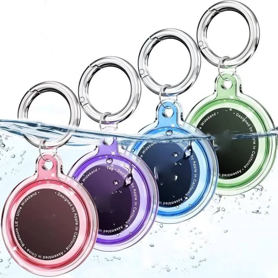 4-Pack Apple Airtag Protective Case Accessories, Transparent Colorful Variety Anti-Loss Tracker Keychain Cover, Blue Clear, Plastic Material