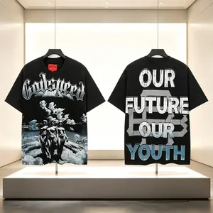 Godspeed Graphic Cotton T-Shirt, Oversized Washed Vintage Streetwear Tee, Geometric Print Short Sleeve Shirt, Soft Breathable Y2K Hip Hop Casual Top for Men Women, Unisex Daily Wear Gift