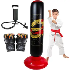 Inflatable Punching Bag Set for Kids, 67" Freestanding Tumbler with Golden Dragon Print, Double Leakproof PVC Boxing Toy with Gloves for Boys & Girls Ages 5-12