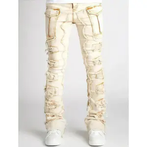 ACTIVEKITTight jeans birthday outfit men's jeans elastic stacked straight tube light yellow comfortable classic street style mid waist denim pants set