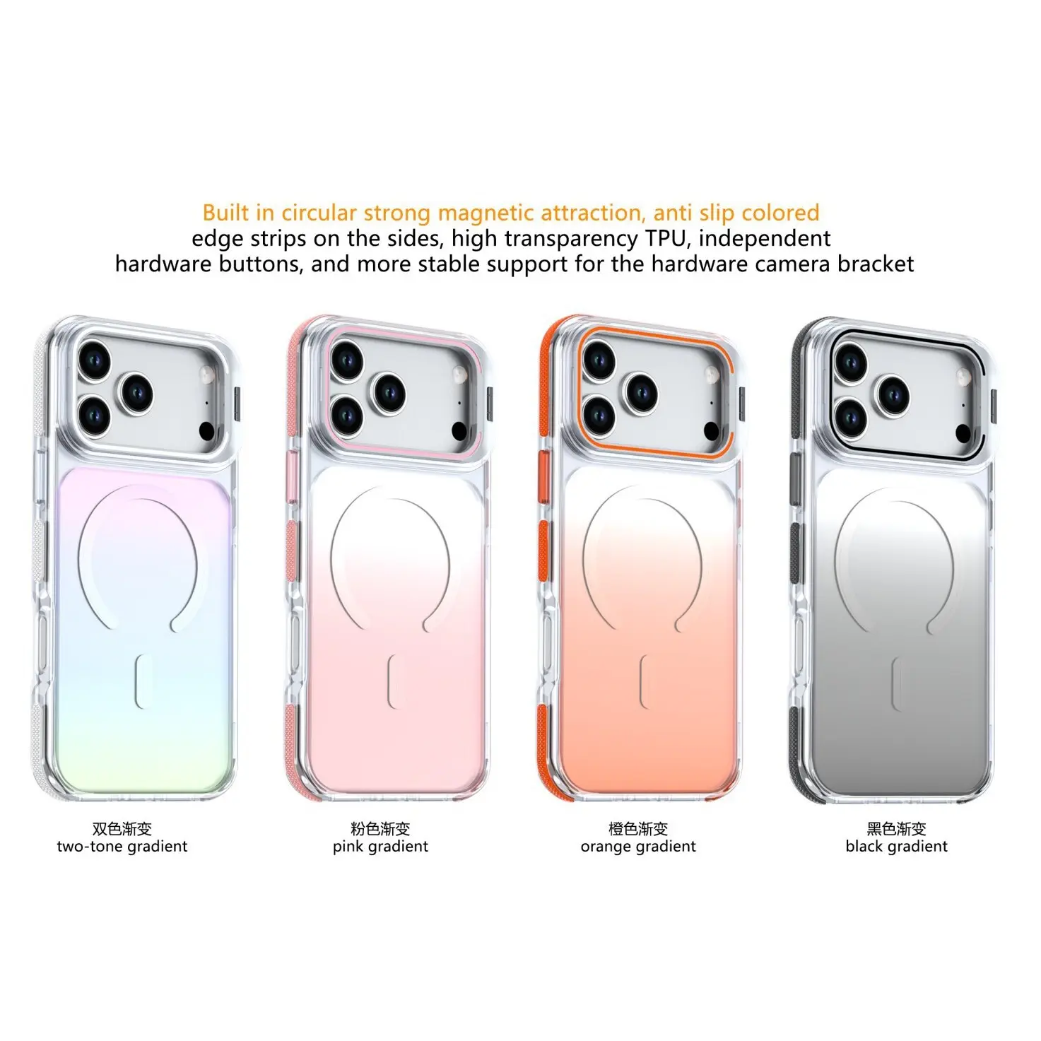 Iridescent Holographic Gradient Clear MagSafe iPhone Case, 360 Double Sided Full Body Shockproof Protective Cover, Anti-Slip Edge Large Camera Cutout Transparent Magnetic Phone Shell for iPhone 17 16 15 Pro Max