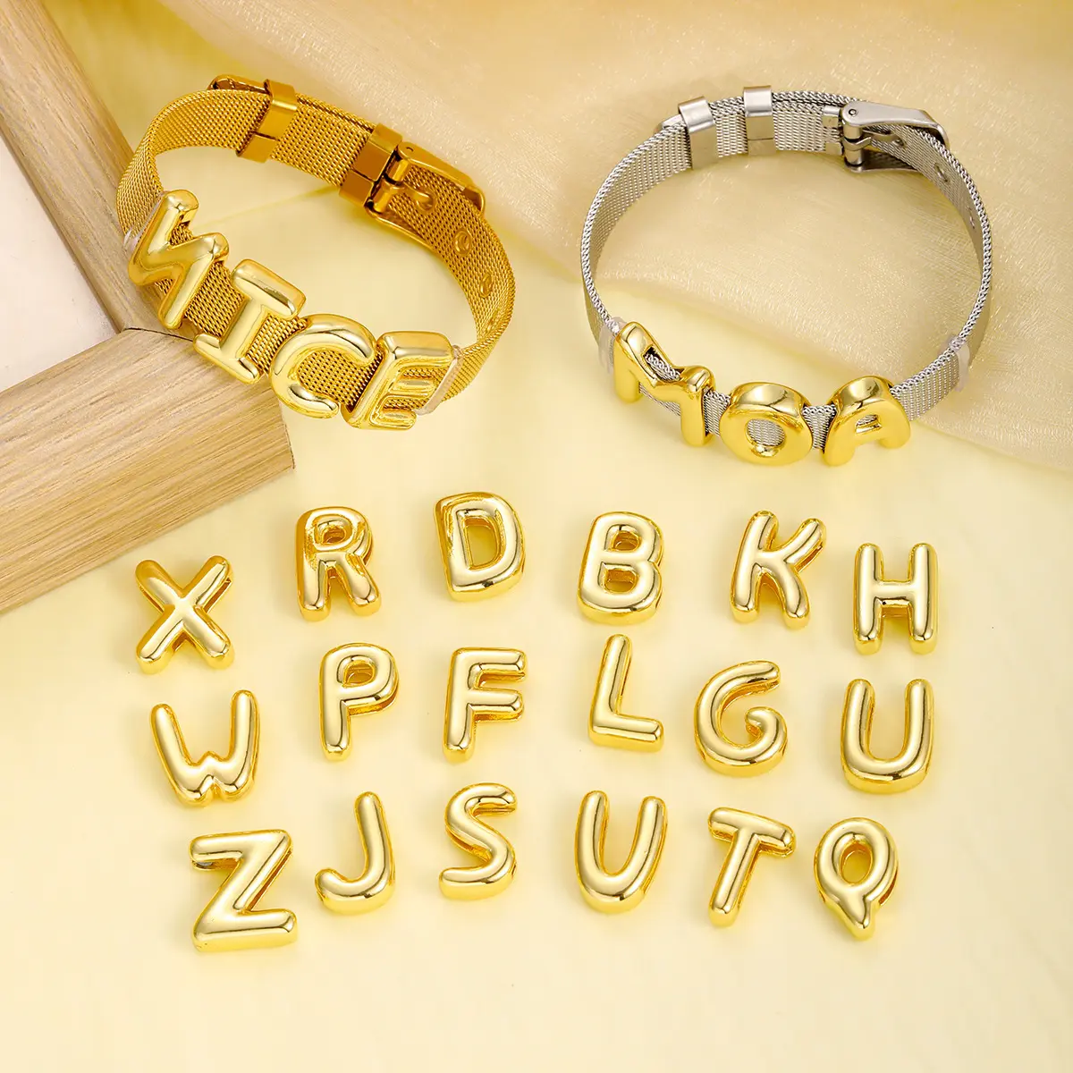 Personalized Name Bracelet for Men, Custom Letter Watch Band Bracelet, Father’s Day Gift for Dad, Adjustable Gold Silver Initial Charm Bracelet