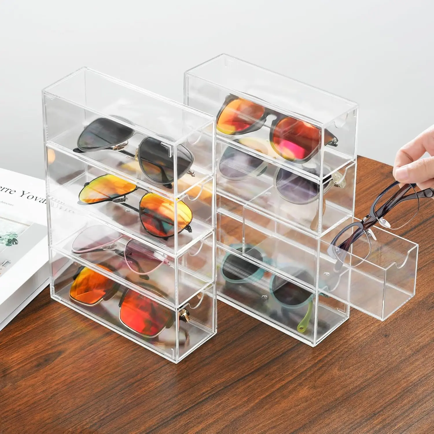 2 Pack Desktop Organizers of 8 Storage Drawers, Clear  Glasses Storage Drawers Organizer Office Desk Organizer for  Table, Bathroom Counter, Teacher Desk, Dorm