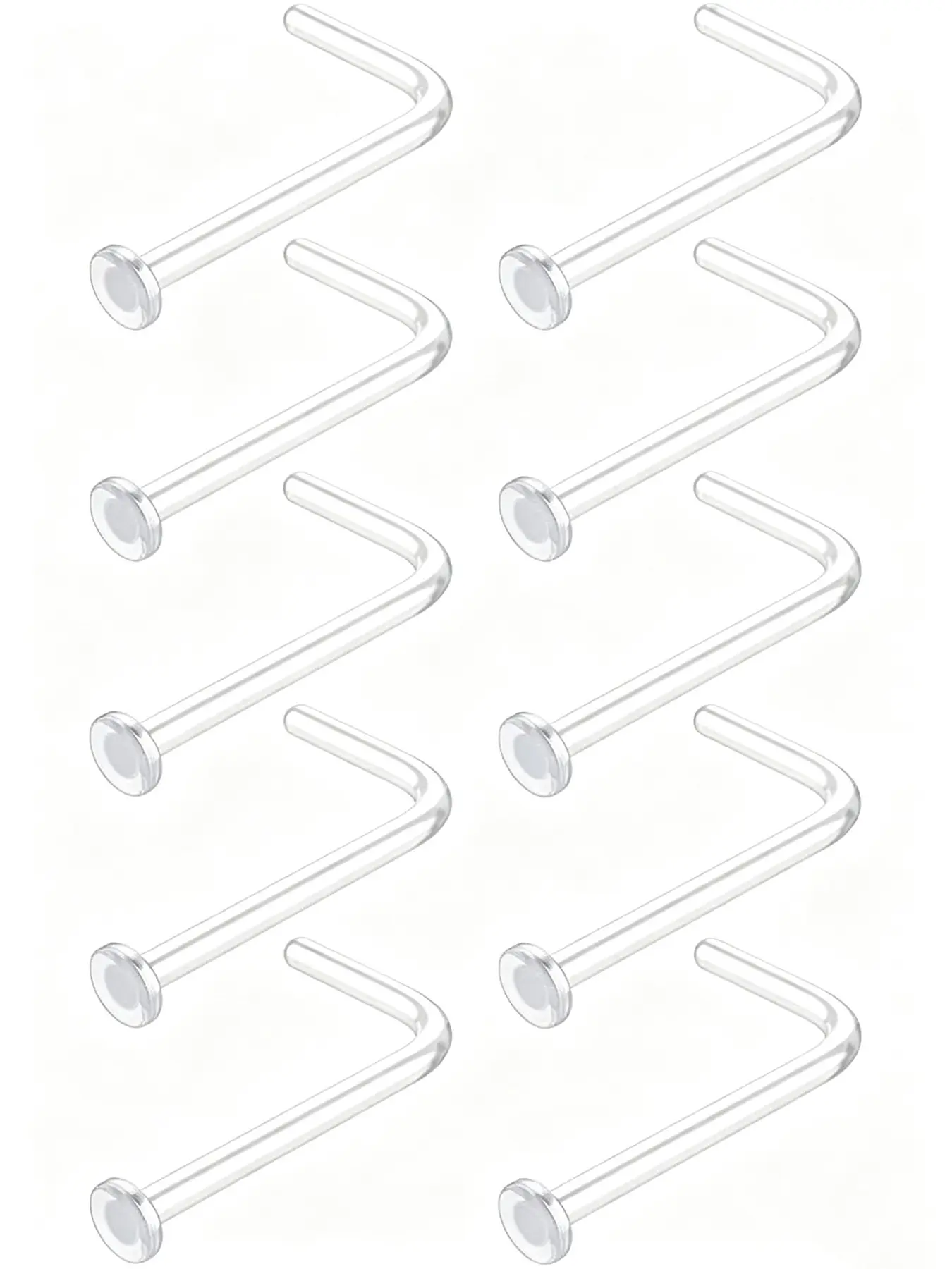 Clear Nose Piercing Retainers Set, Hypoallergenic Implant‑Grade Plastic Nose Studs L‑Shaped,  Nose Rings for Work, School, Sports, MRI & Surgery, 20G Clear Piercing Jewelry for Men Women