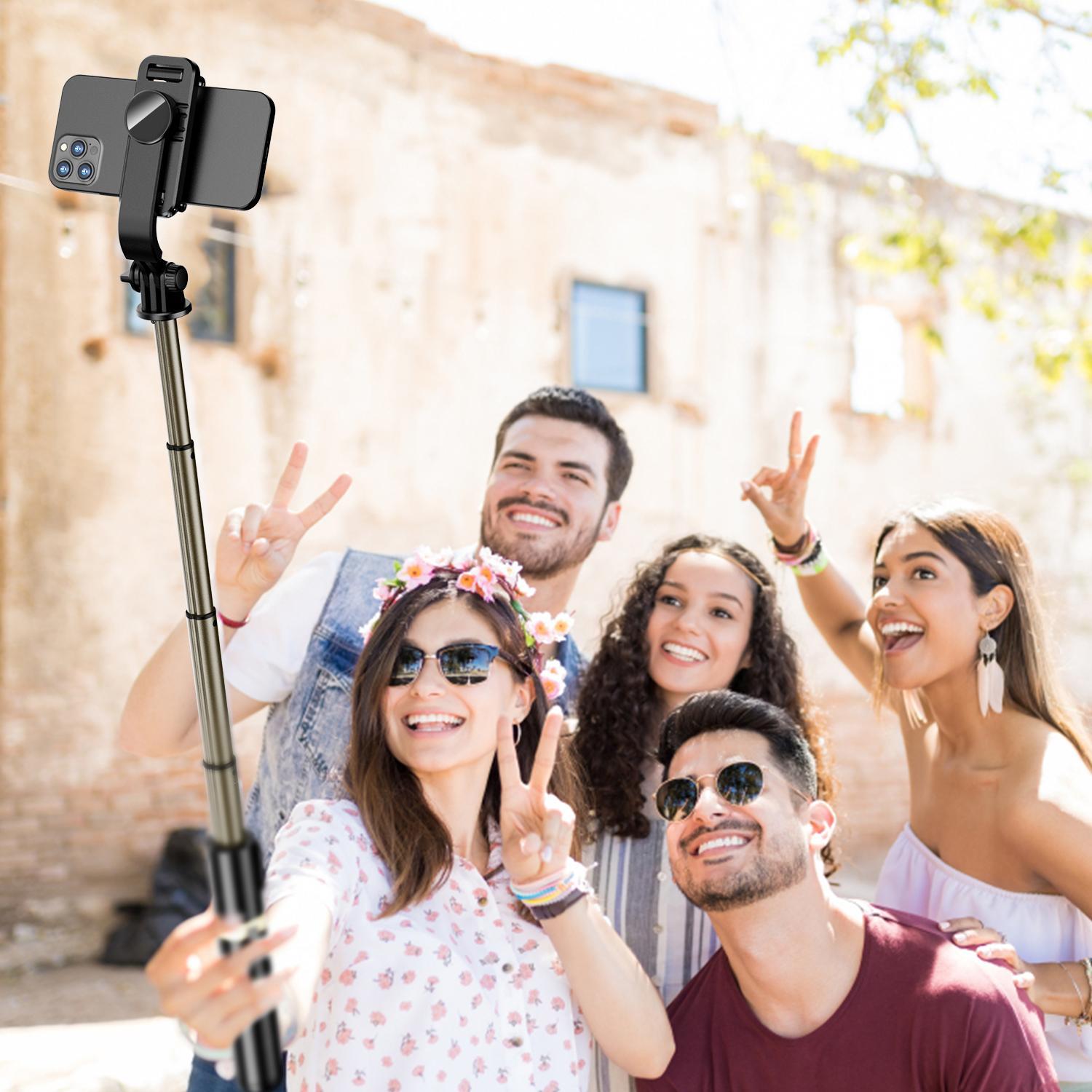 Selfie Stick Tripod with BT Remote Control, Expandable BT Tripod Selfie Stick, Foldable & Adjustable Selfie Stick Stand for iPhone&Android Phones