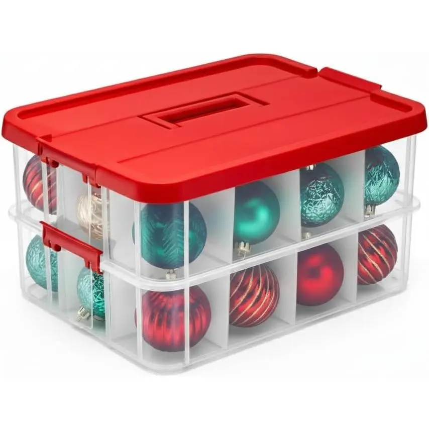 Tribello 2-Layer Christmas Ornament Storage Box Plastic - 24 Compartment Cchristmas Decoration Storage Box