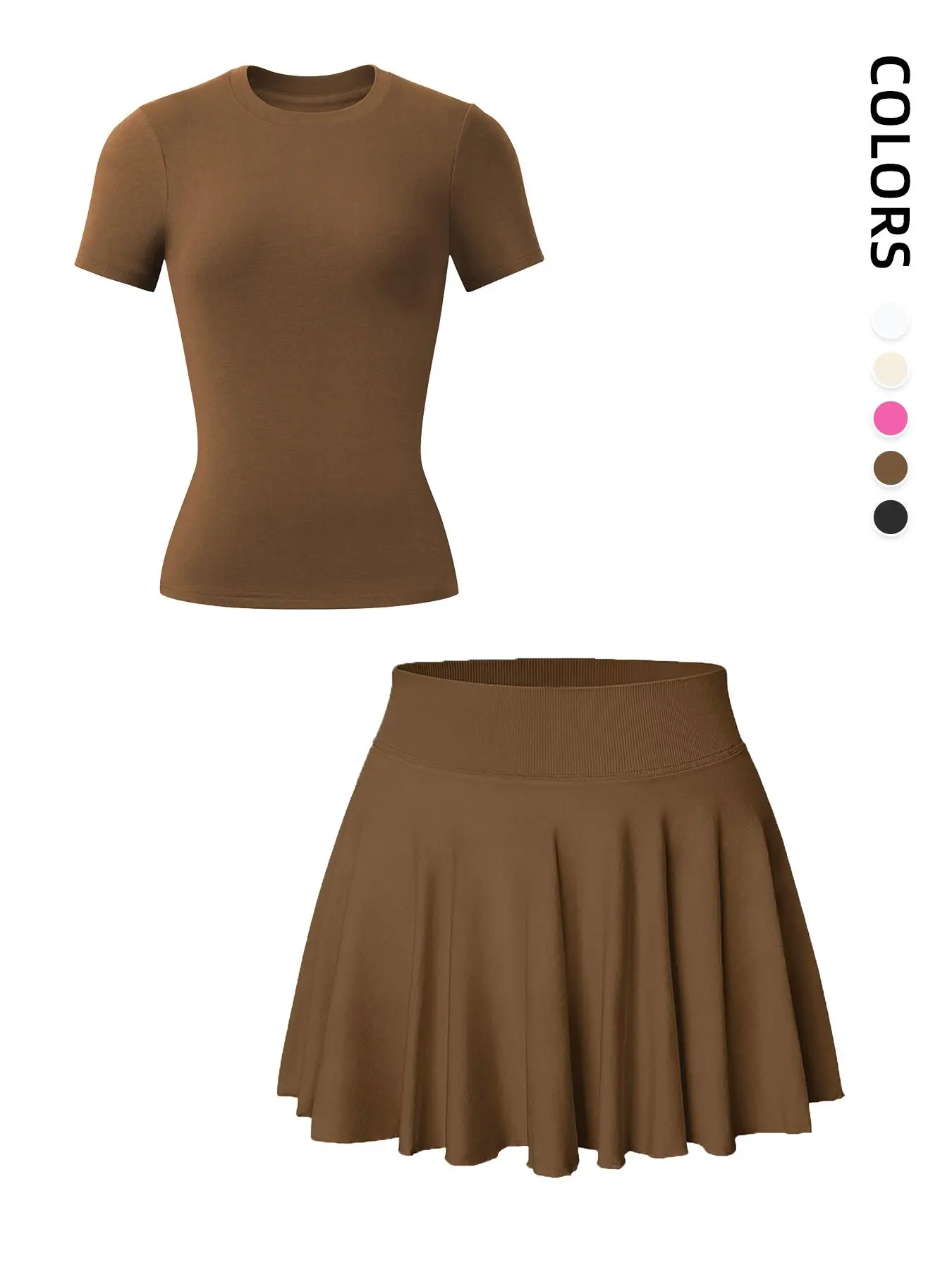Two-Piece Set Women's Solid Color Top & Pleated Design High Waist Skirt, Sporty Casual Breathable for Yoga Gym Workout Running, Ladies Summer Sportswear, Athleisure Outfits, Activewear Set, Athleisure Summer Clothes, Athleisure Sportswear Set
