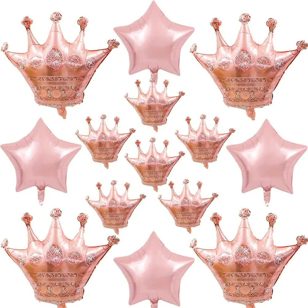 14-Piece Crown Set, Rose Gold Aluminum Foil Balloon Crowns, Medium Size Star Crowns, Perfect for Birthday Party Themes and Decorations, Balloon Party Supplies