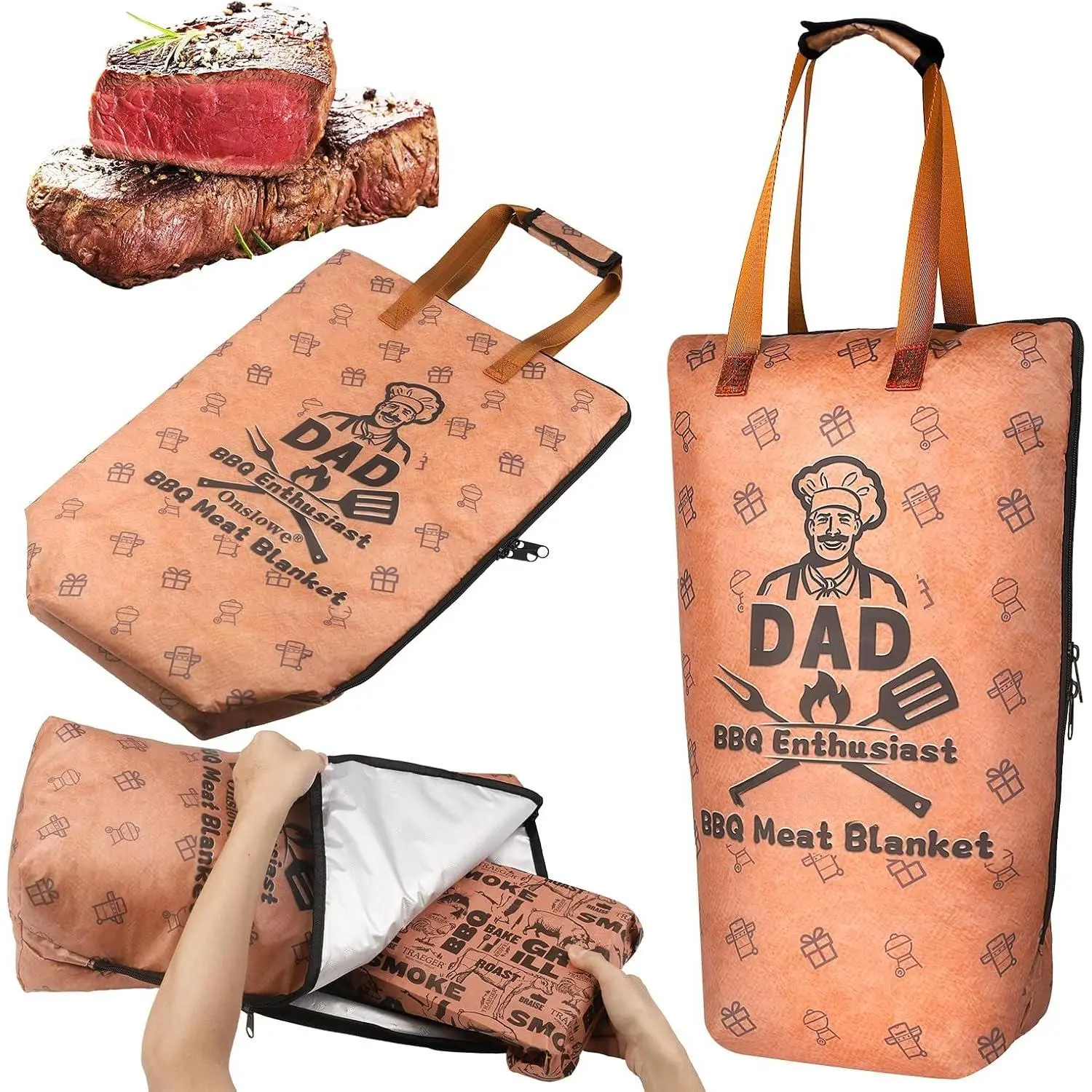 BBQ Blanket for Resting Meat,  Reat Insulated Resting Bag,  Meat Resting Blanket, Insulated Brisket Resting Blanket with Wide Mouth  for Gifting, Dad (21 in)