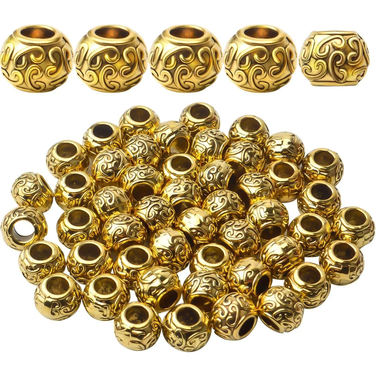 50pcs Tibetan Antique Gold Large Hole Spacer Beads Column Tube Spacer Beads Jewelry Spacers for Bracelet Necklace Jewelry Making Supplies