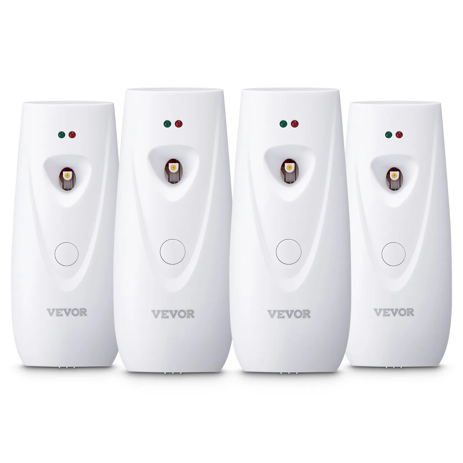 4-Pack VEVOR Automatic Fragrance Perfume Scented Aroma Burst Air Freshener Spray Dispenser, Wall-Mounted or Free-Standing, Battery-Operated, Multiple Time Settings for Home, Offices, Commercial Spaces, White, Wall Mount