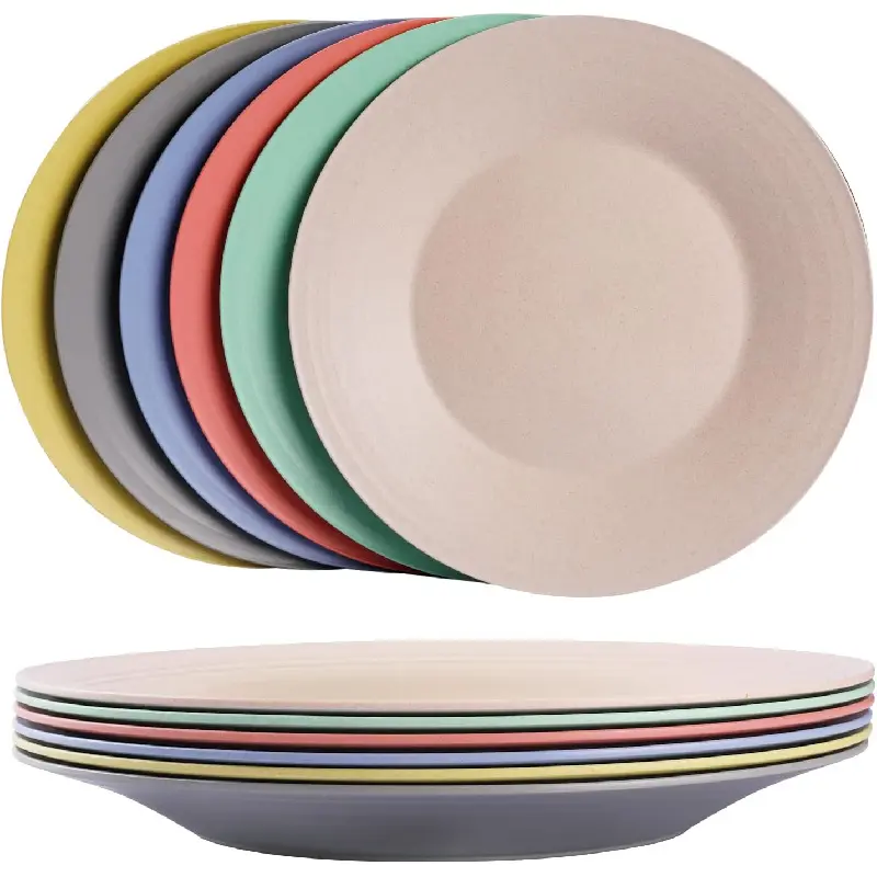 10inch/6pcs Dishwasher & Microwave Safe Wheat Straw Plates - Lightweight Reusable Unbreakable Dinner Plates, Non-toxin, BPA Free and Healthy for Kids & Adults