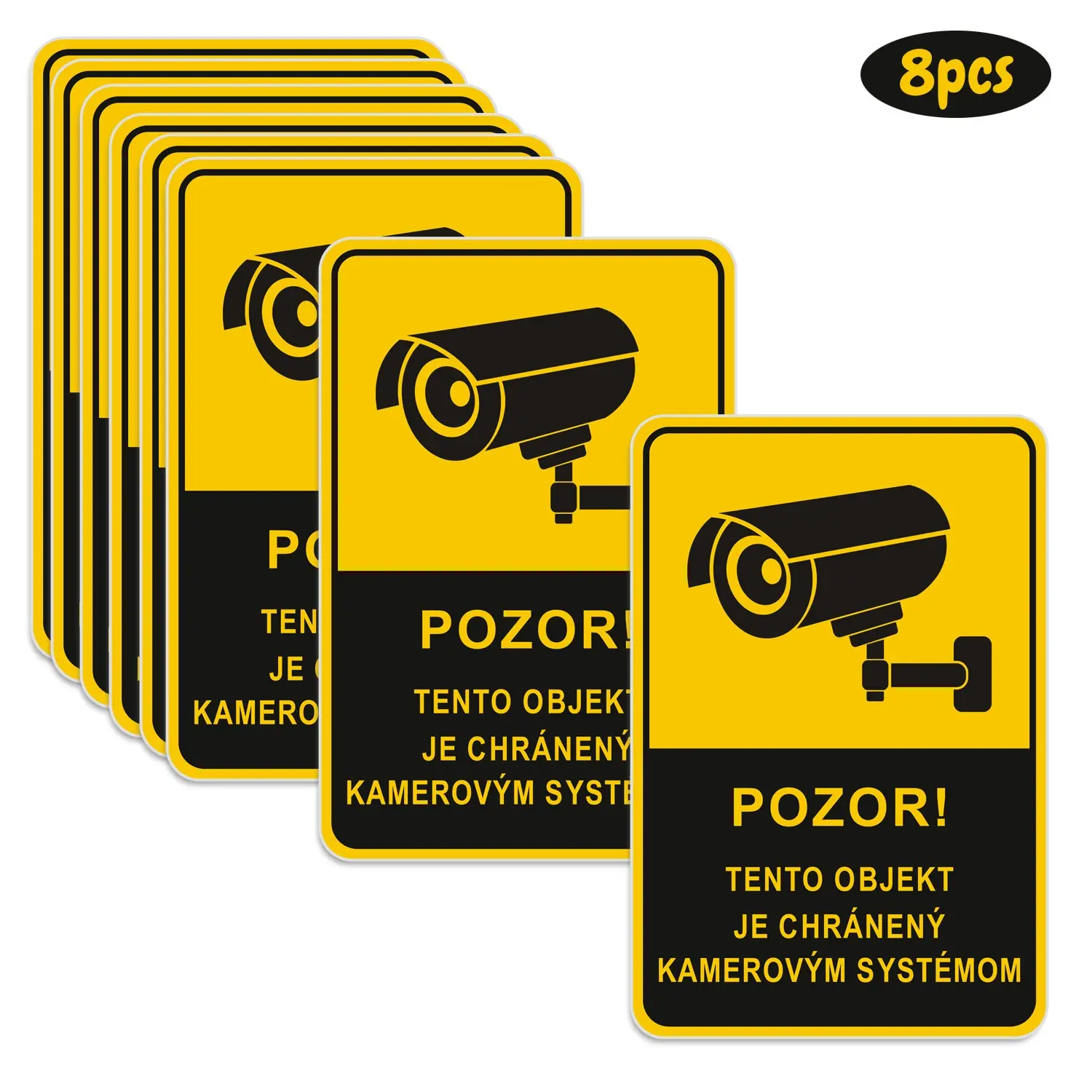 8pcs Czech Language Surveillance Warning Stickers, Waterproof Security Labels, Essential Safety Signs for Shops and Factories