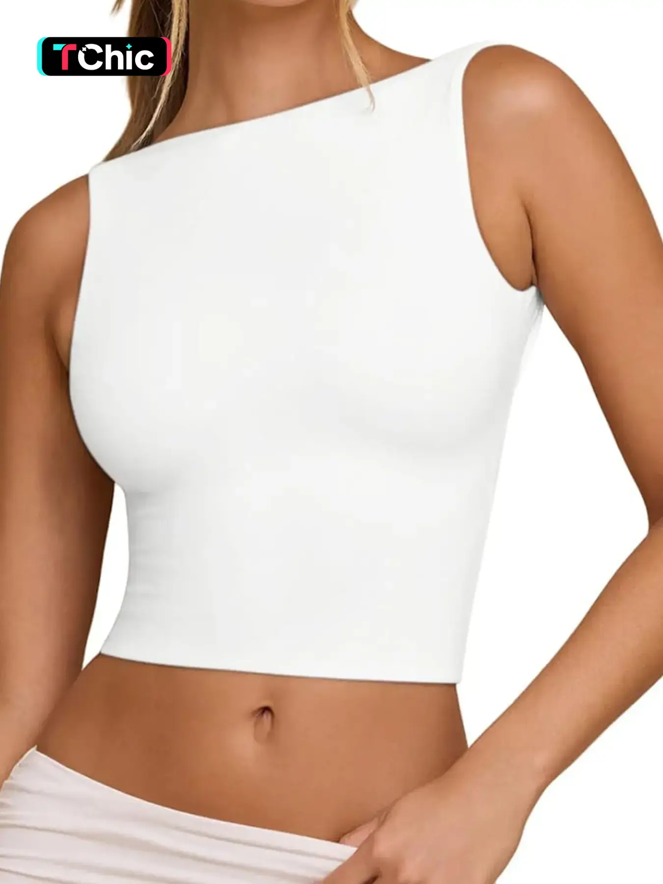 Ladies' sexy backless Soft Knitted Fabric Basic Fit - elegant daily party - suitable for summer tops, Elegant Chic Sleeveless Top